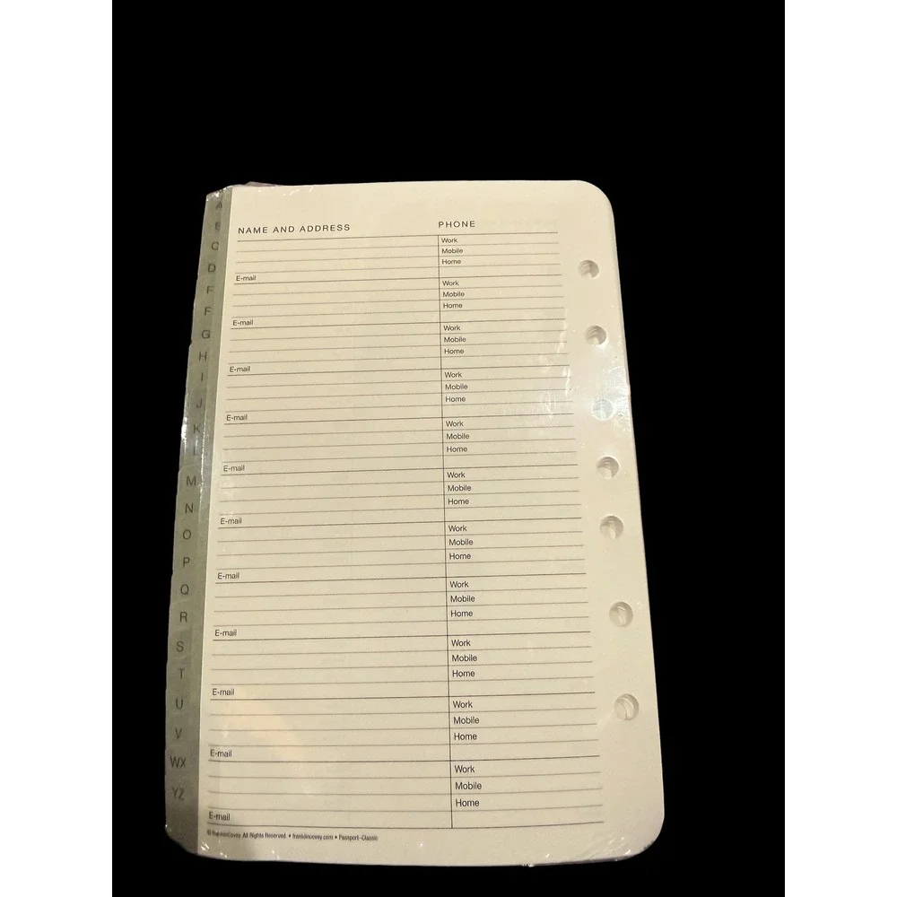 FranklinCovey Classic Size Address Phone Tabs 24 Tabs 5.5x8.5 7-Hole Punched NEW